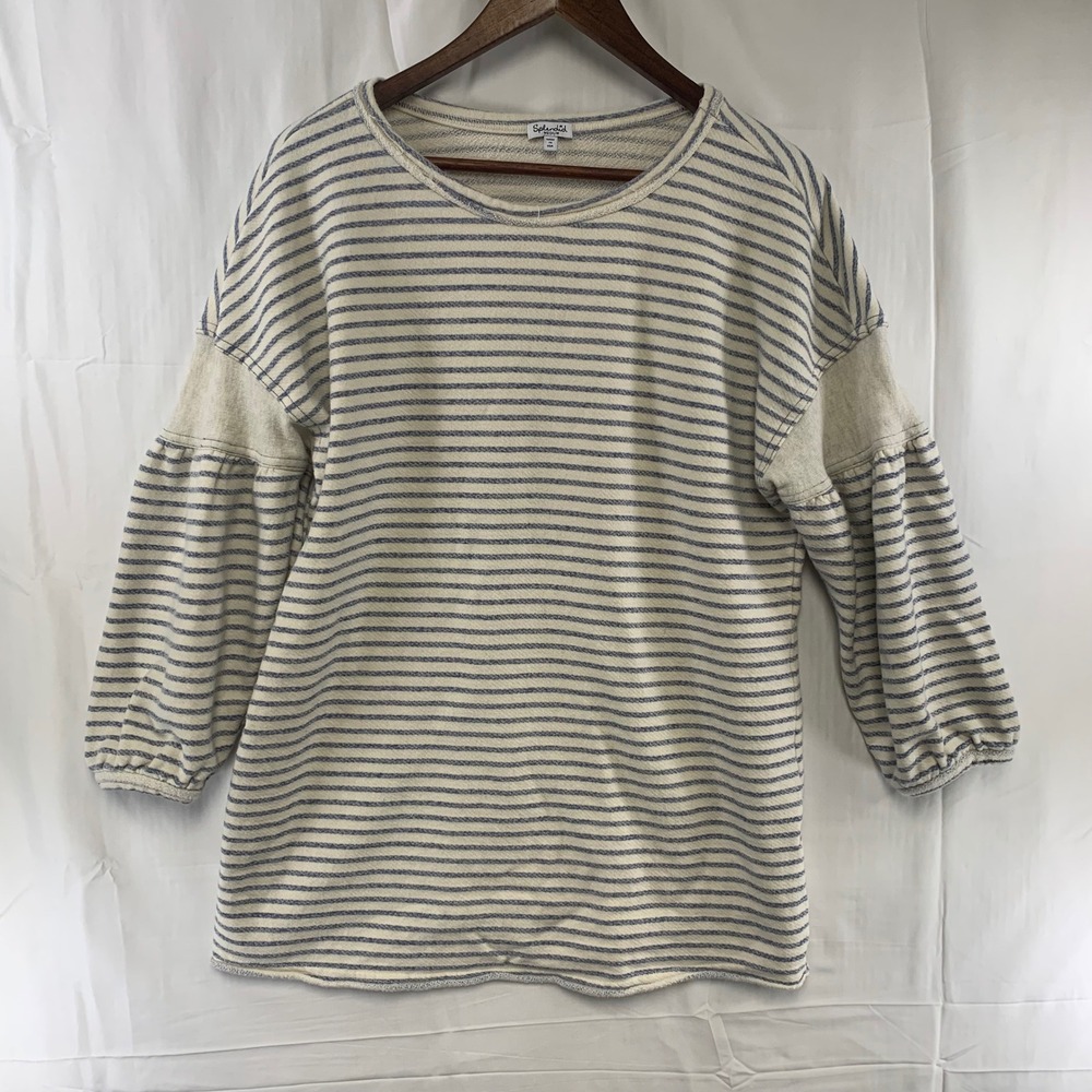 Splendid Striped Pullover Womens Medium‎ Cream Blue Balloon Sleeve Top Made USA